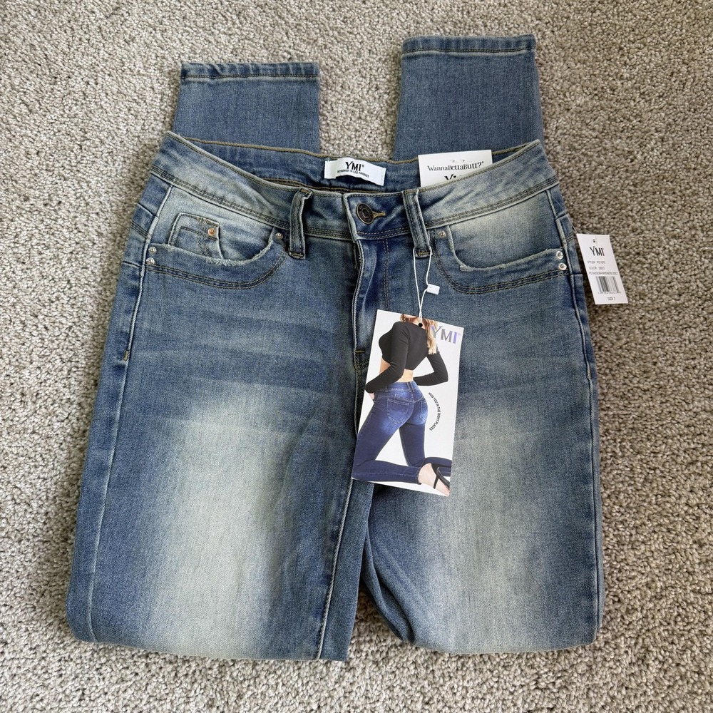 YMI WannaBettaButt Skinny Jeans Womens 7/28 Medium Wash Blue Mid Rise Denim